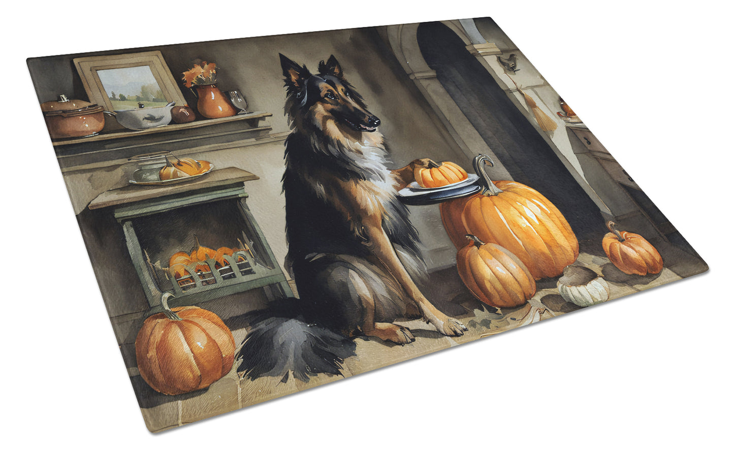 Buy this Belgian Tervuren Fall Kitchen Pumpkins Glass Cutting Board