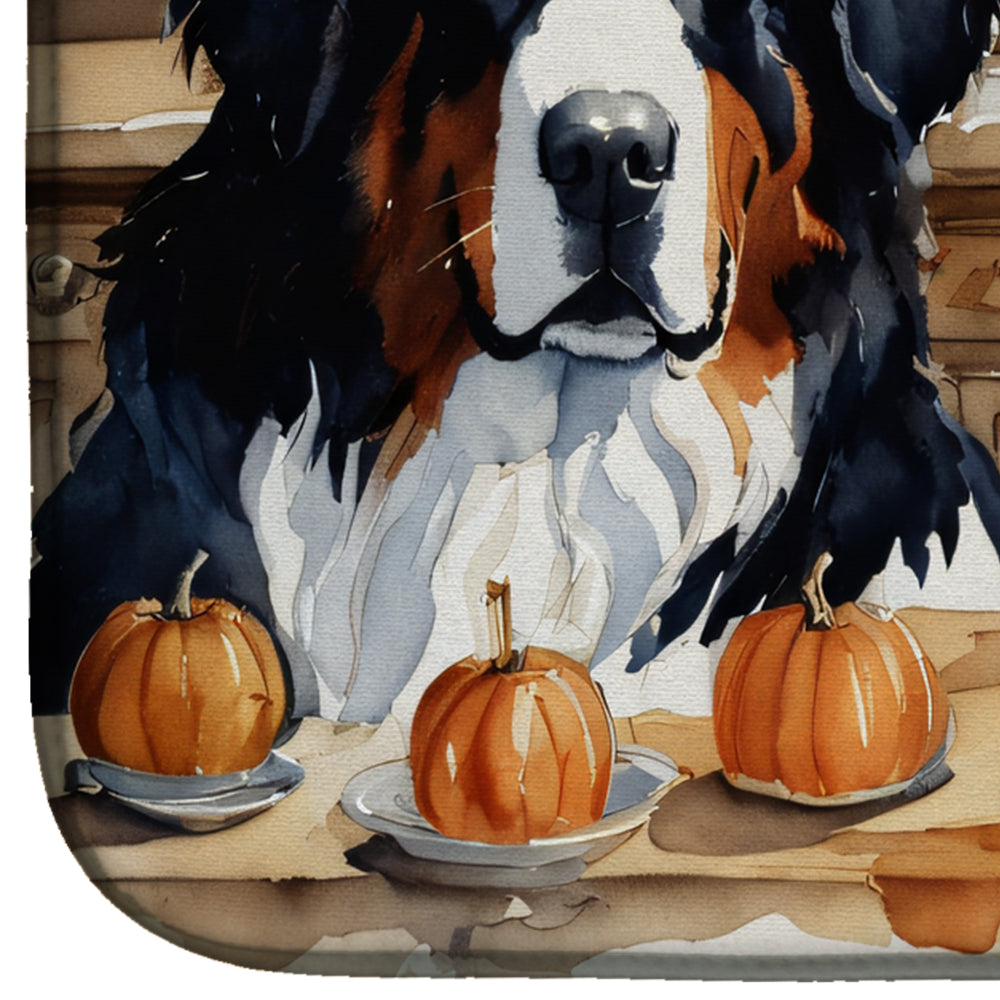 Bernese Mountain Dog Fall Kitchen Pumpkins Dish Drying Mat