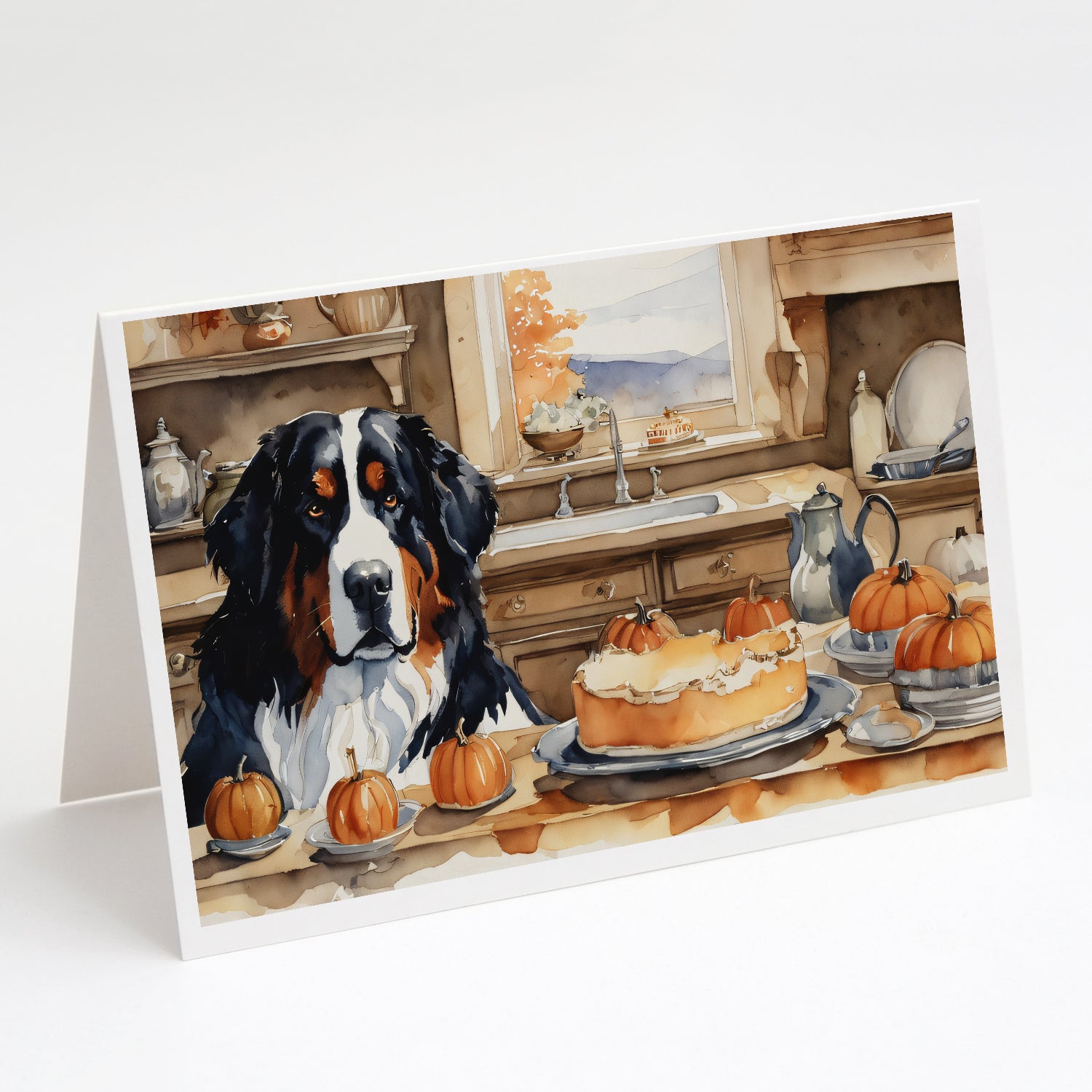 Buy this Bernese Mountain Dog Fall Kitchen Pumpkins Greeting Cards Pack of 8