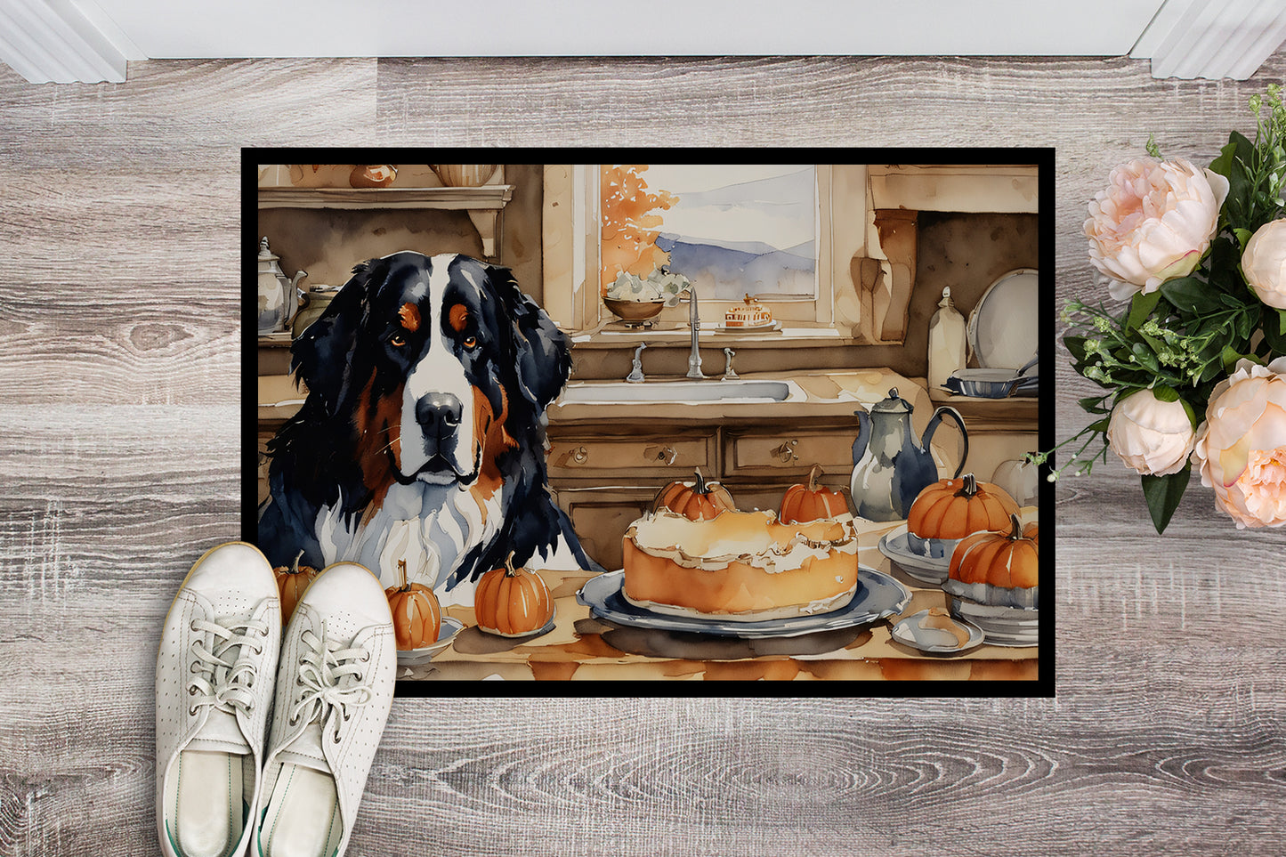 Bernese Mountain Dog Fall Kitchen Pumpkins Doormat