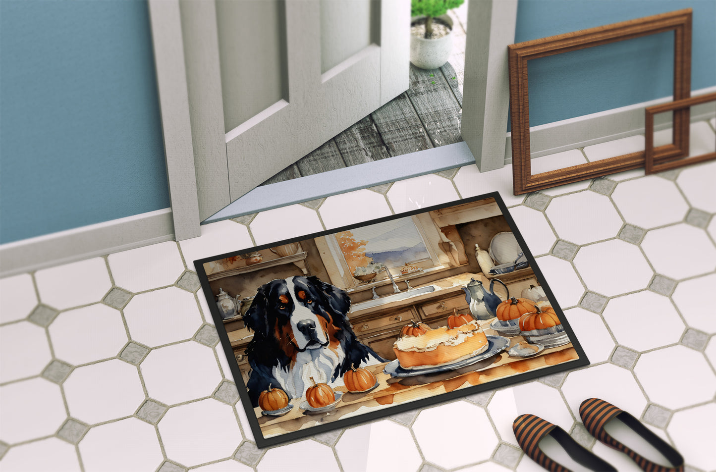 Bernese Mountain Dog Fall Kitchen Pumpkins Doormat