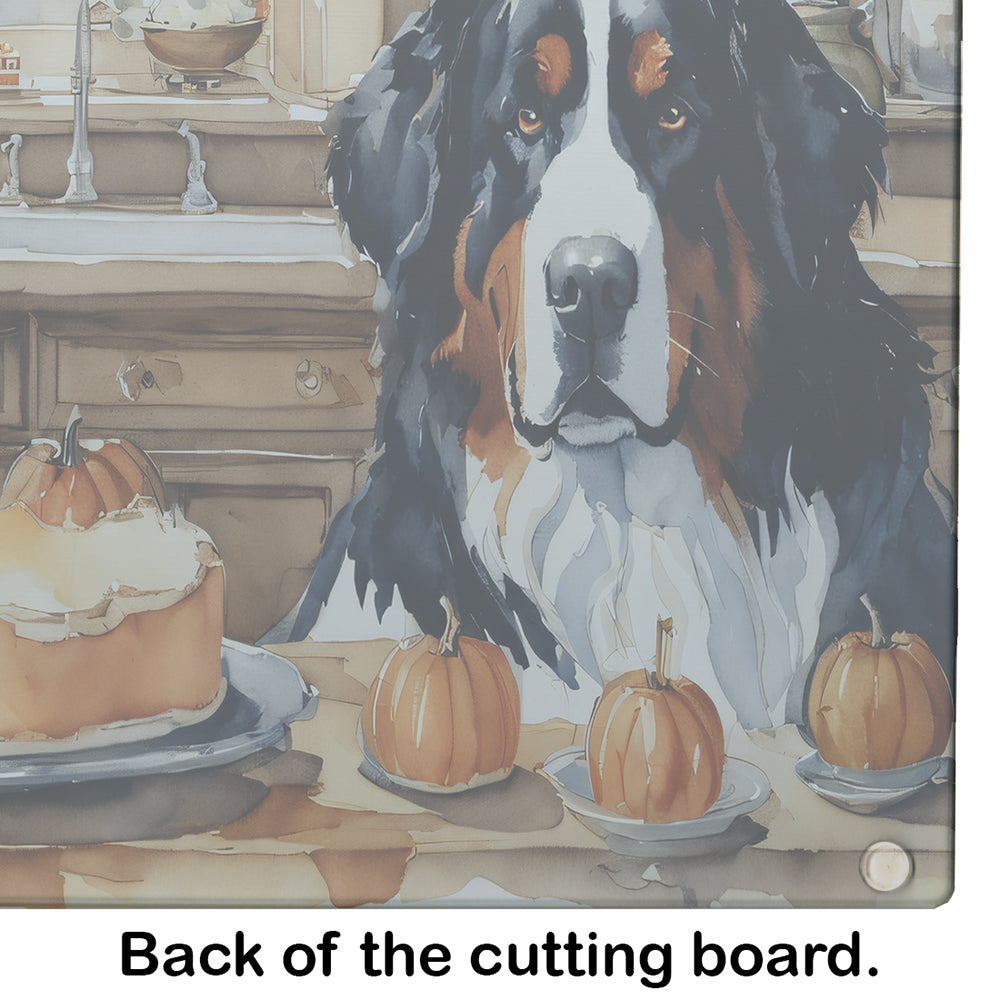 Bernese Mountain Dog Fall Kitchen Pumpkins Glass Cutting Board