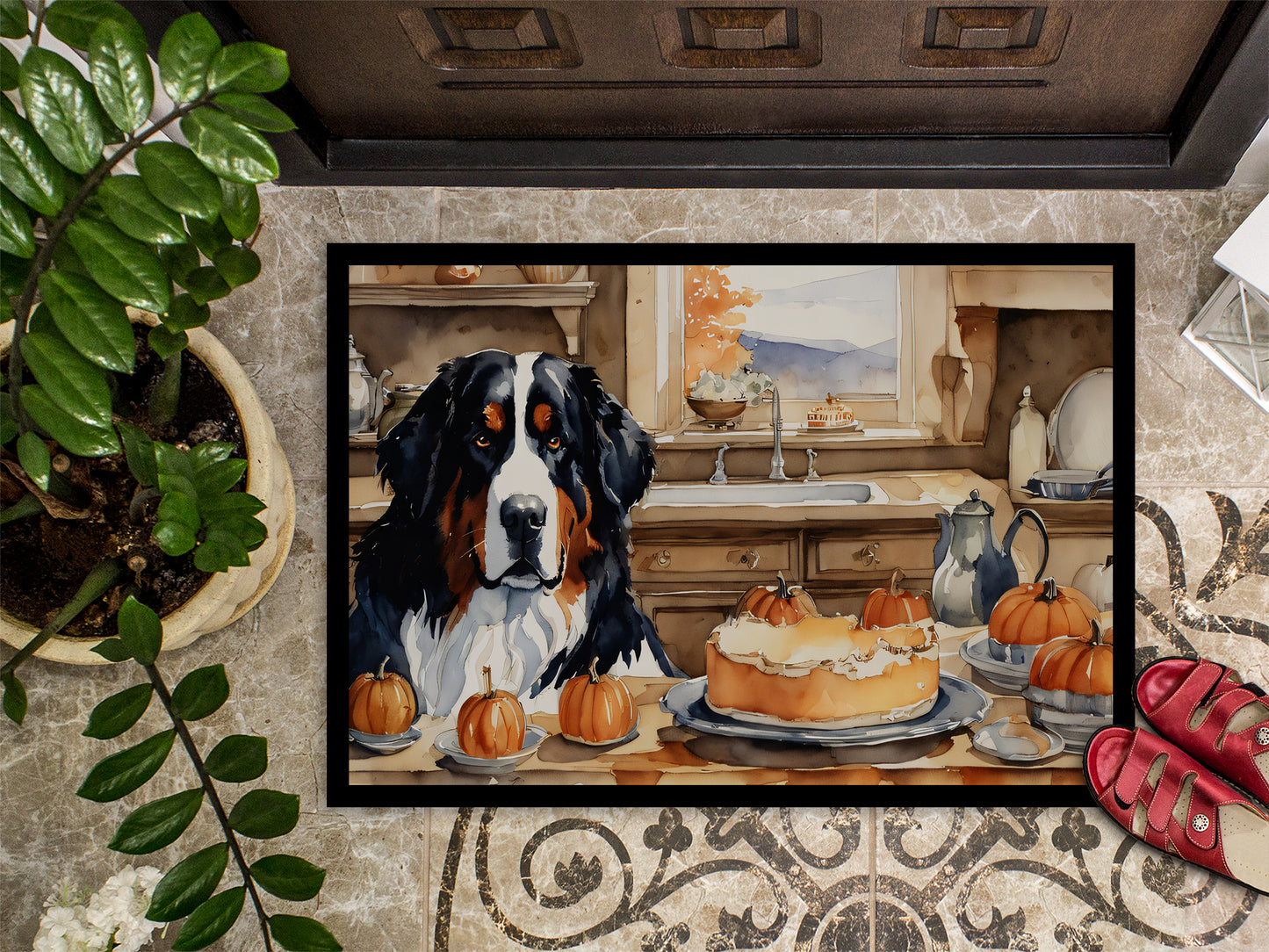 Bernese Mountain Dog Fall Kitchen Pumpkins Doormat