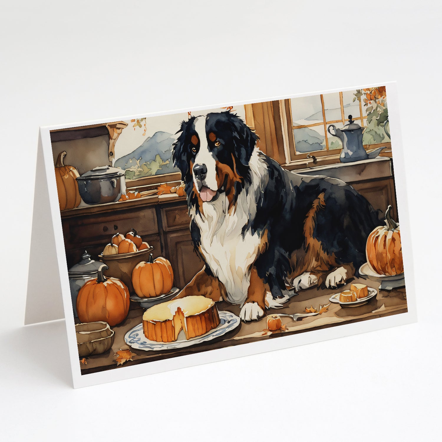 Buy this Bernese Mountain Dog Fall Kitchen Pumpkins Greeting Cards Pack of 8