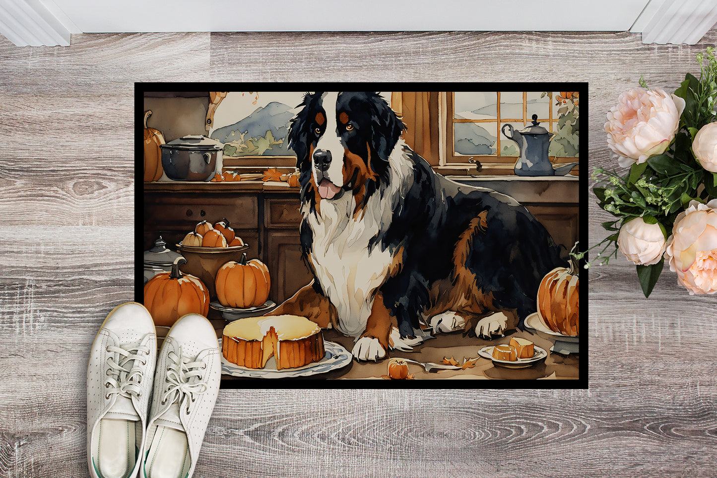 Bernese Mountain Dog Fall Kitchen Pumpkins Doormat