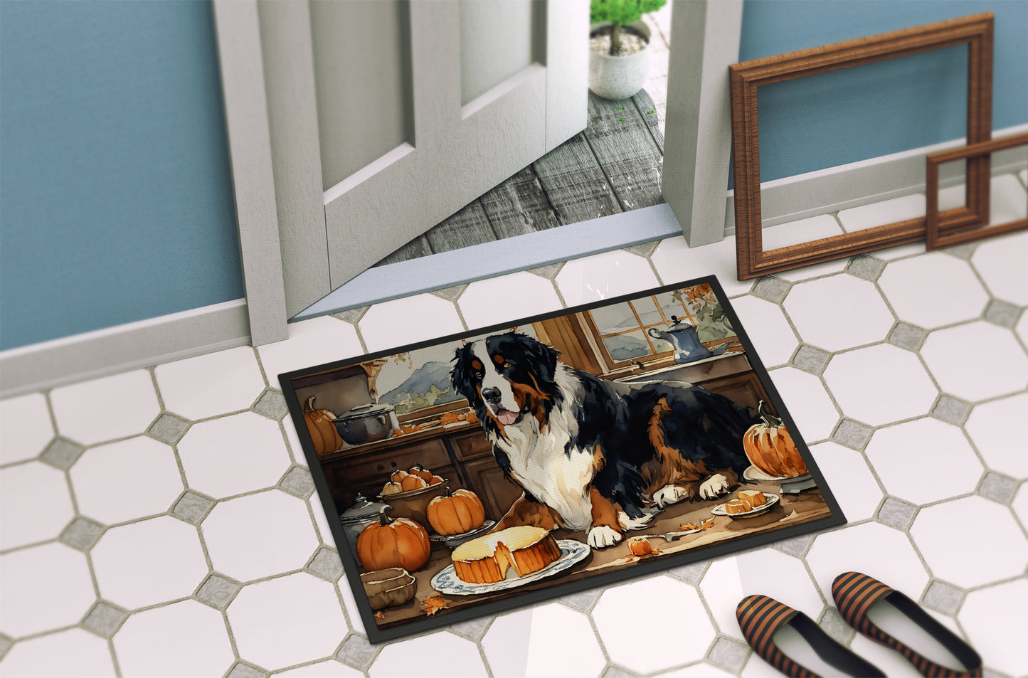 Bernese Mountain Dog Fall Kitchen Pumpkins Doormat