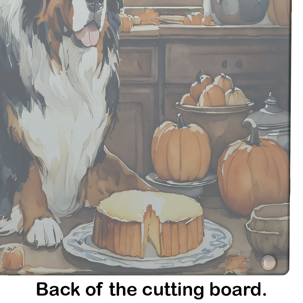 Bernese Mountain Dog Fall Kitchen Pumpkins Glass Cutting Board