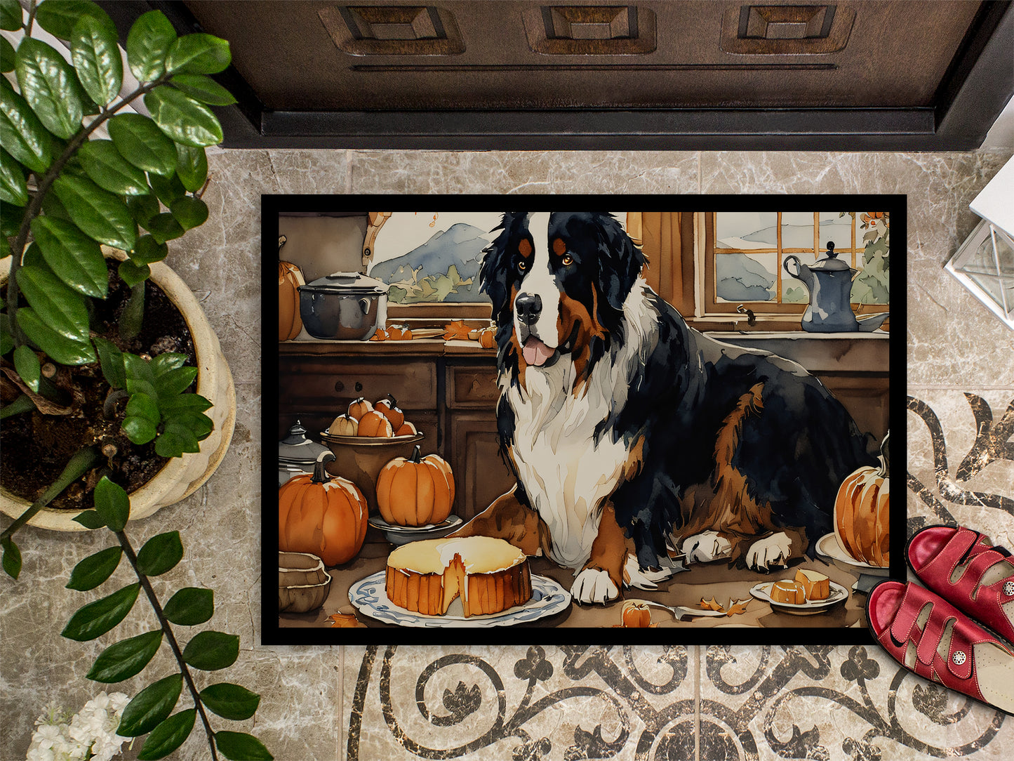 Bernese Mountain Dog Fall Kitchen Pumpkins Doormat