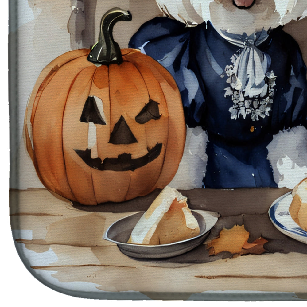 Bichon Frise Fall Kitchen Pumpkins Dish Drying Mat