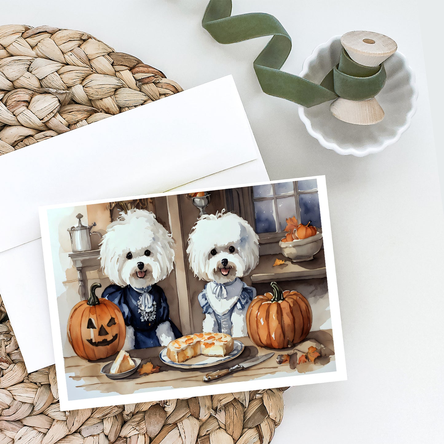 Bichon Frise Fall Kitchen Pumpkins Greeting Cards Pack of 8