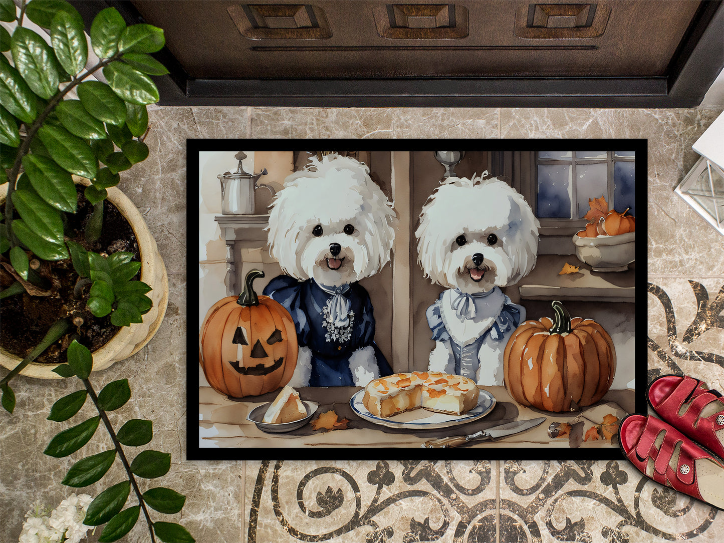 Bichon Frise Fall Kitchen Pumpkins Doormat