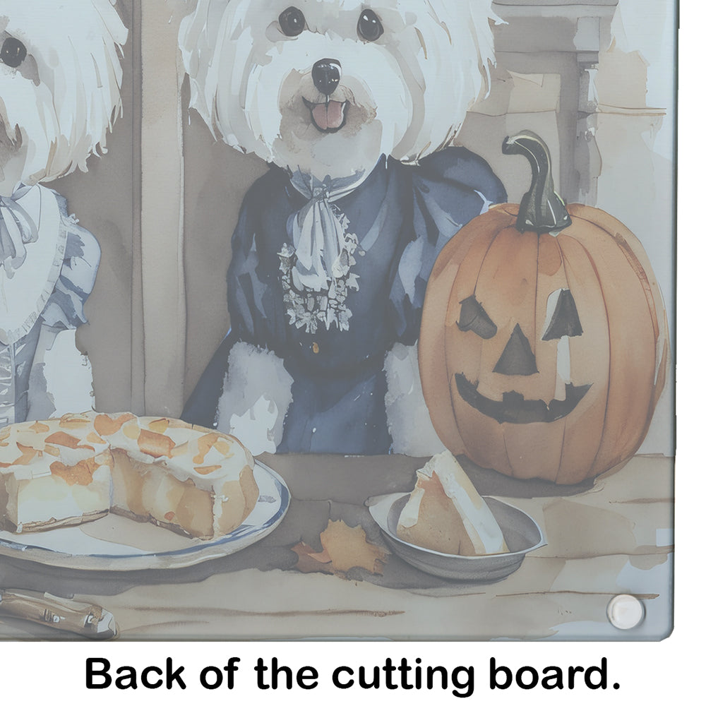 Bichon Frise Fall Kitchen Pumpkins Glass Cutting Board