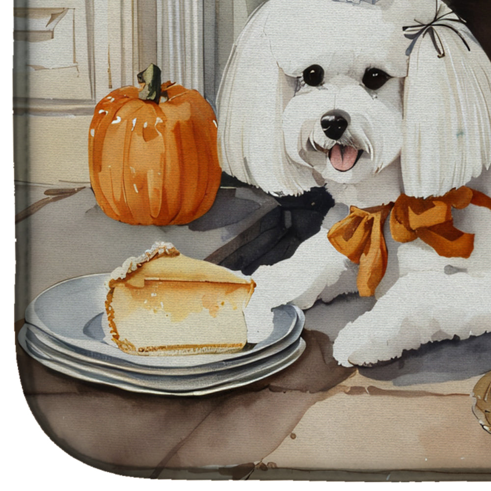 Bichon Frise Fall Kitchen Pumpkins Dish Drying Mat