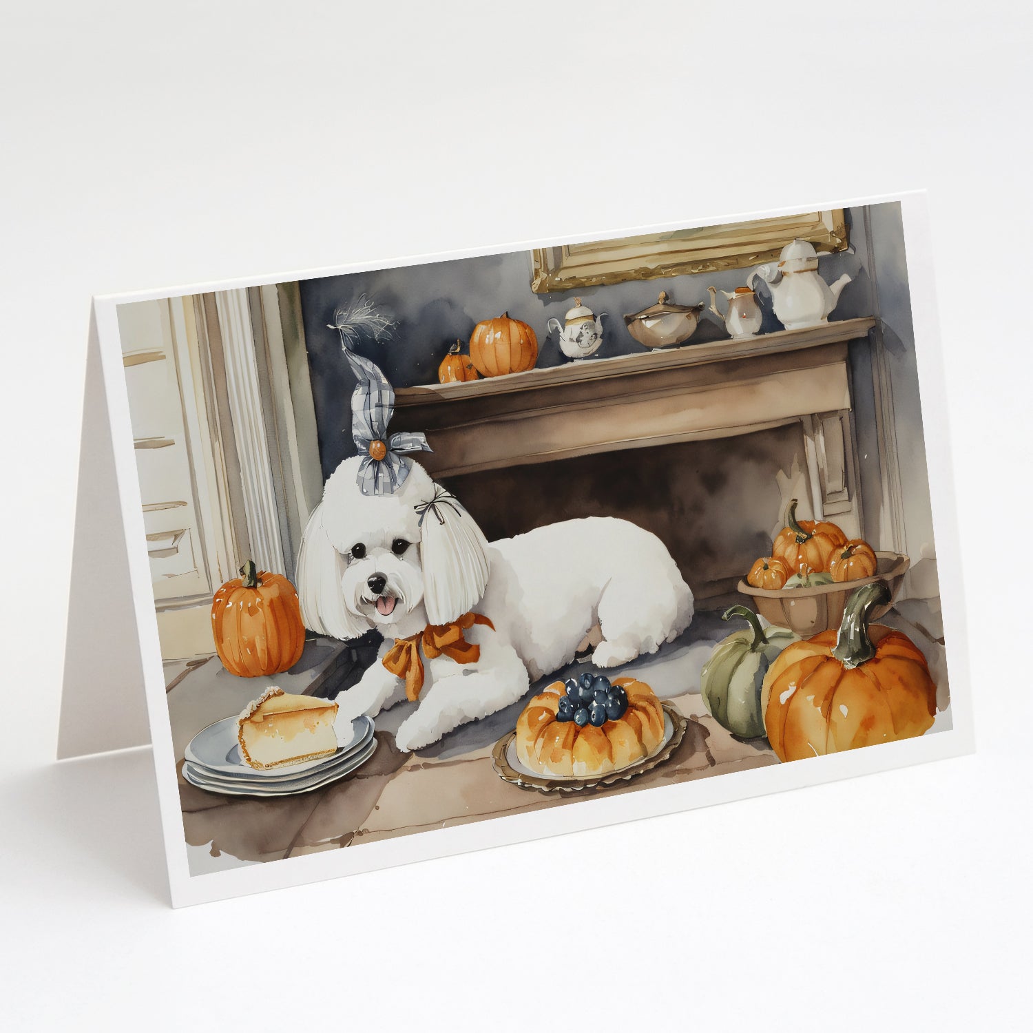 Buy this Bichon Frise Fall Kitchen Pumpkins Greeting Cards Pack of 8