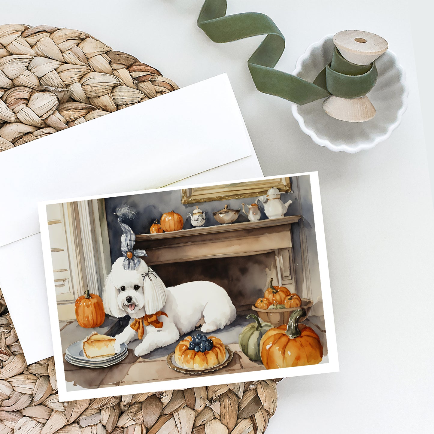 Bichon Frise Fall Kitchen Pumpkins Greeting Cards Pack of 8