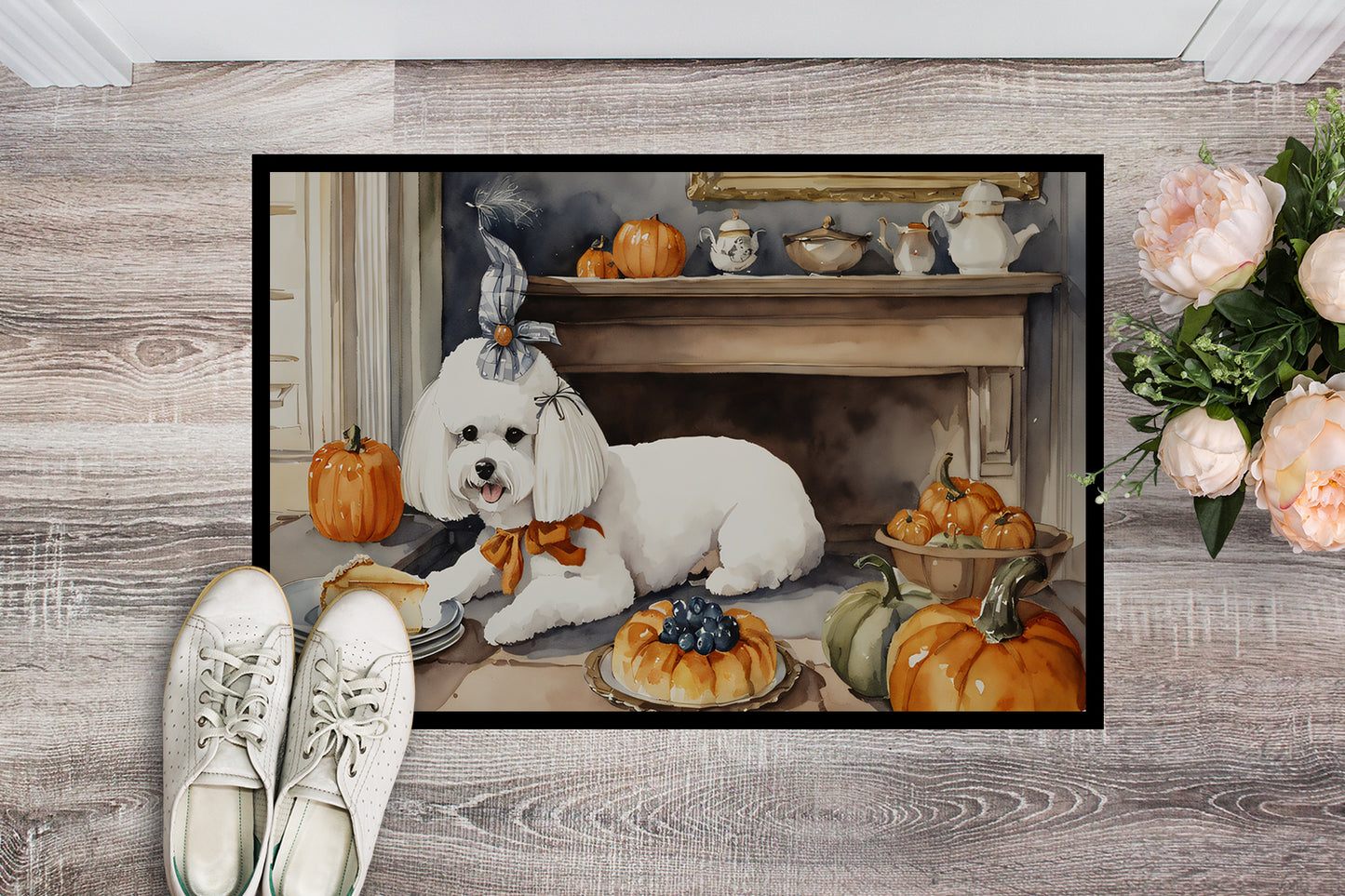 Bichon Frise Fall Kitchen Pumpkins Doormat