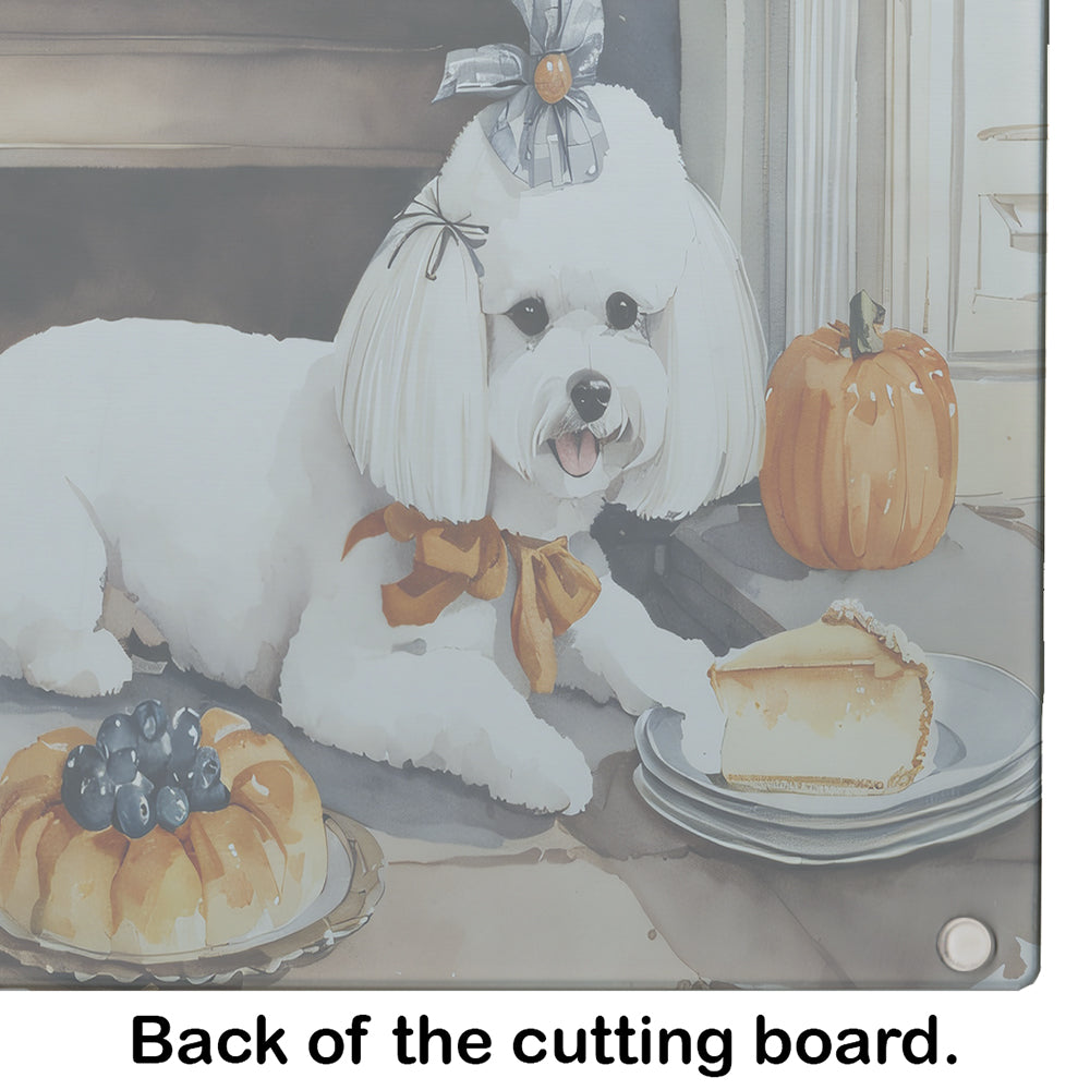 Bichon Frise Fall Kitchen Pumpkins Glass Cutting Board