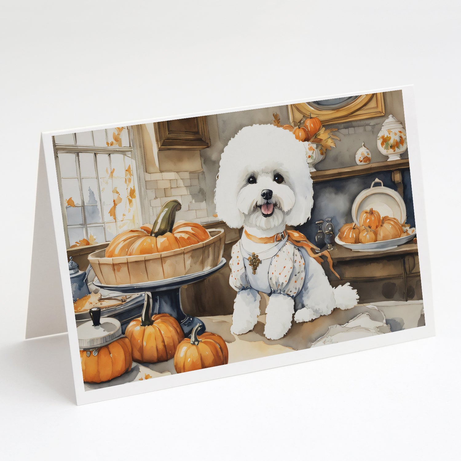 Buy this Bichon Frise Fall Kitchen Pumpkins Greeting Cards Pack of 8