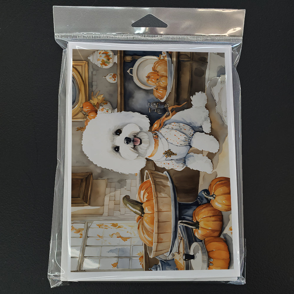 Bichon Frise Fall Kitchen Pumpkins Greeting Cards Pack of 8