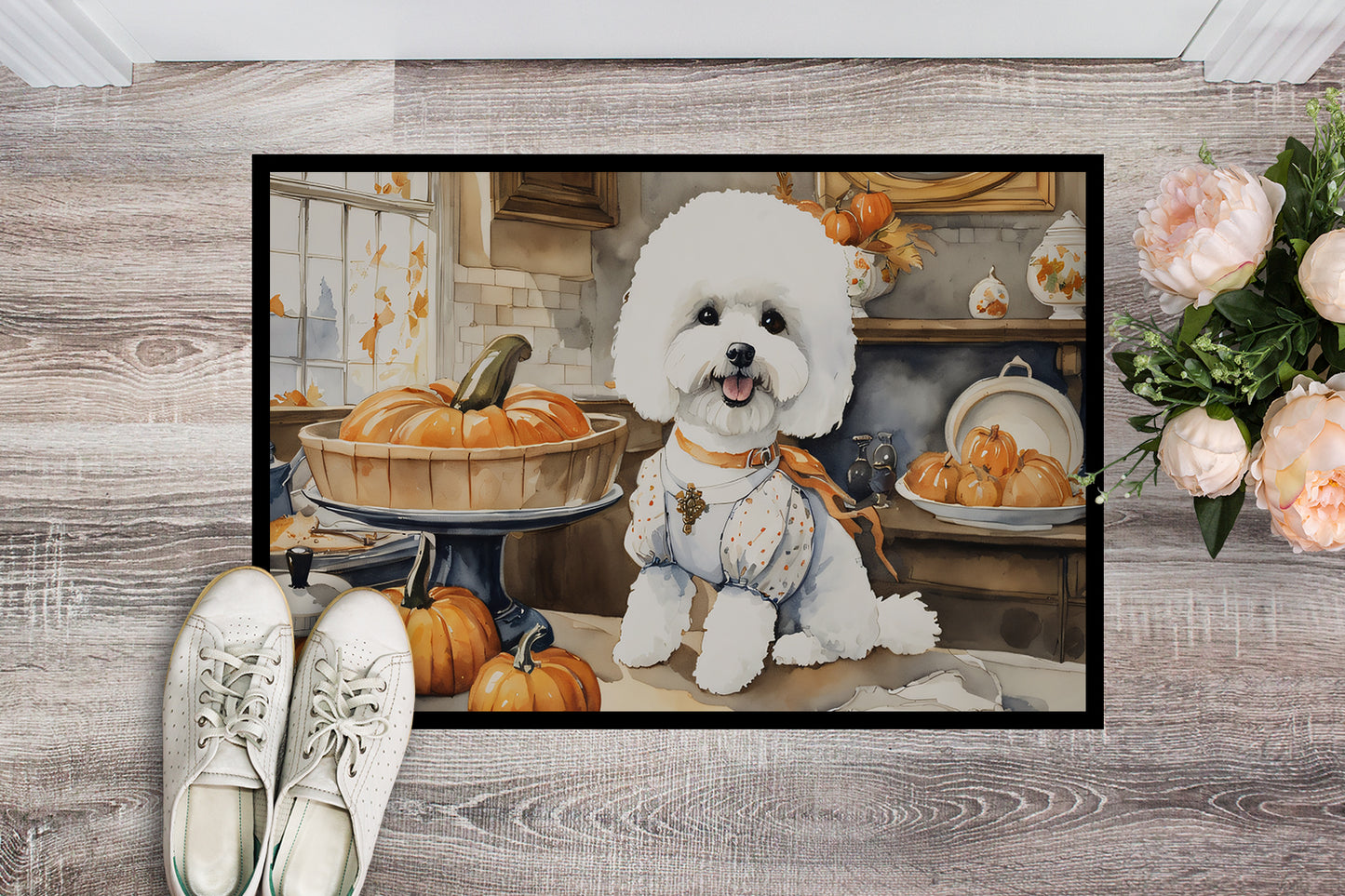 Bichon Frise Fall Kitchen Pumpkins Doormat