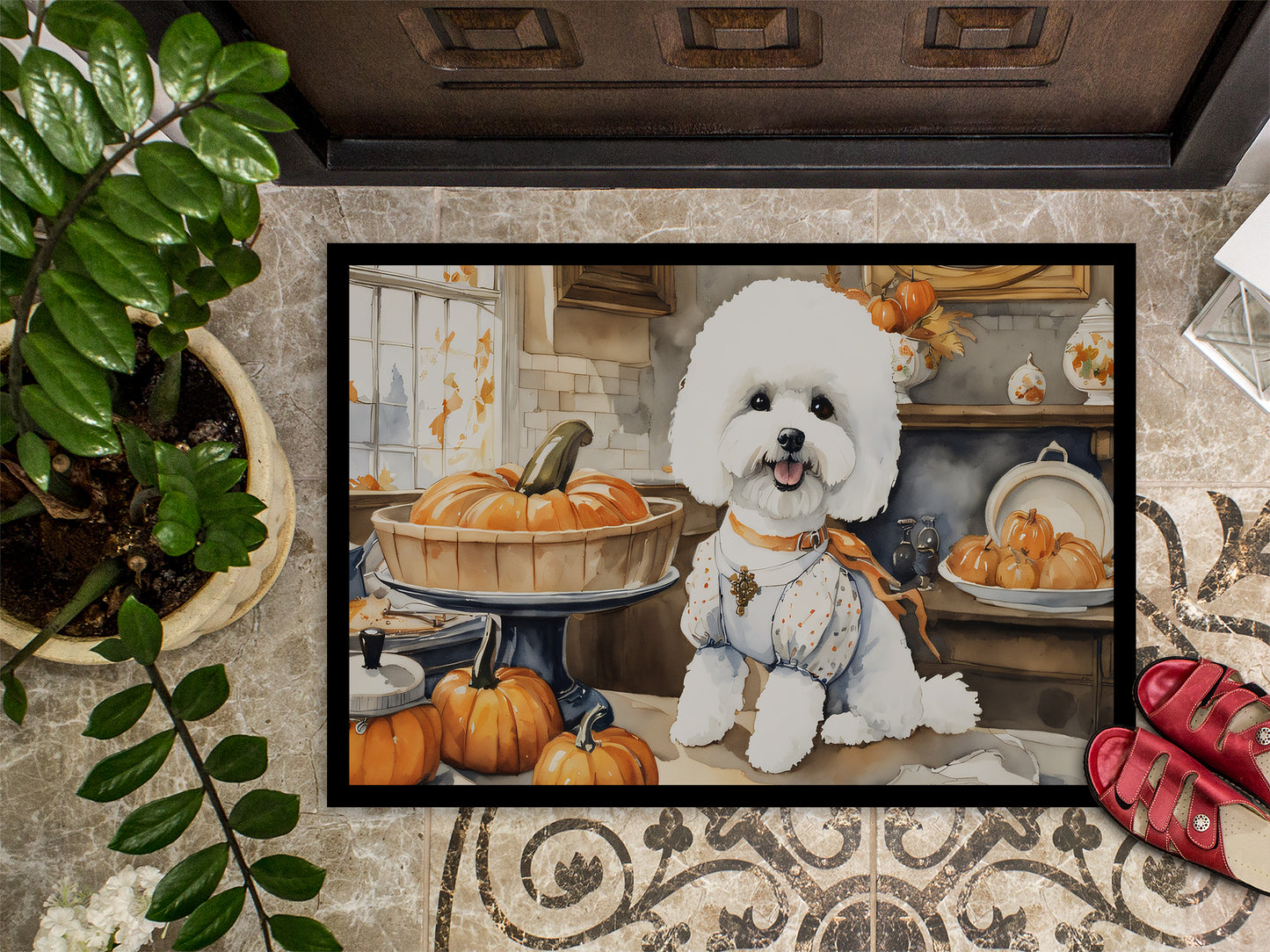 Bichon Frise Fall Kitchen Pumpkins Doormat