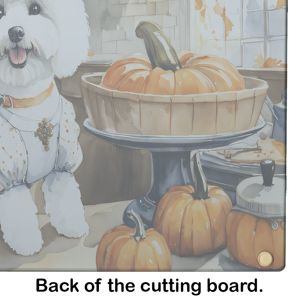 Bichon Frise Fall Kitchen Pumpkins Glass Cutting Board