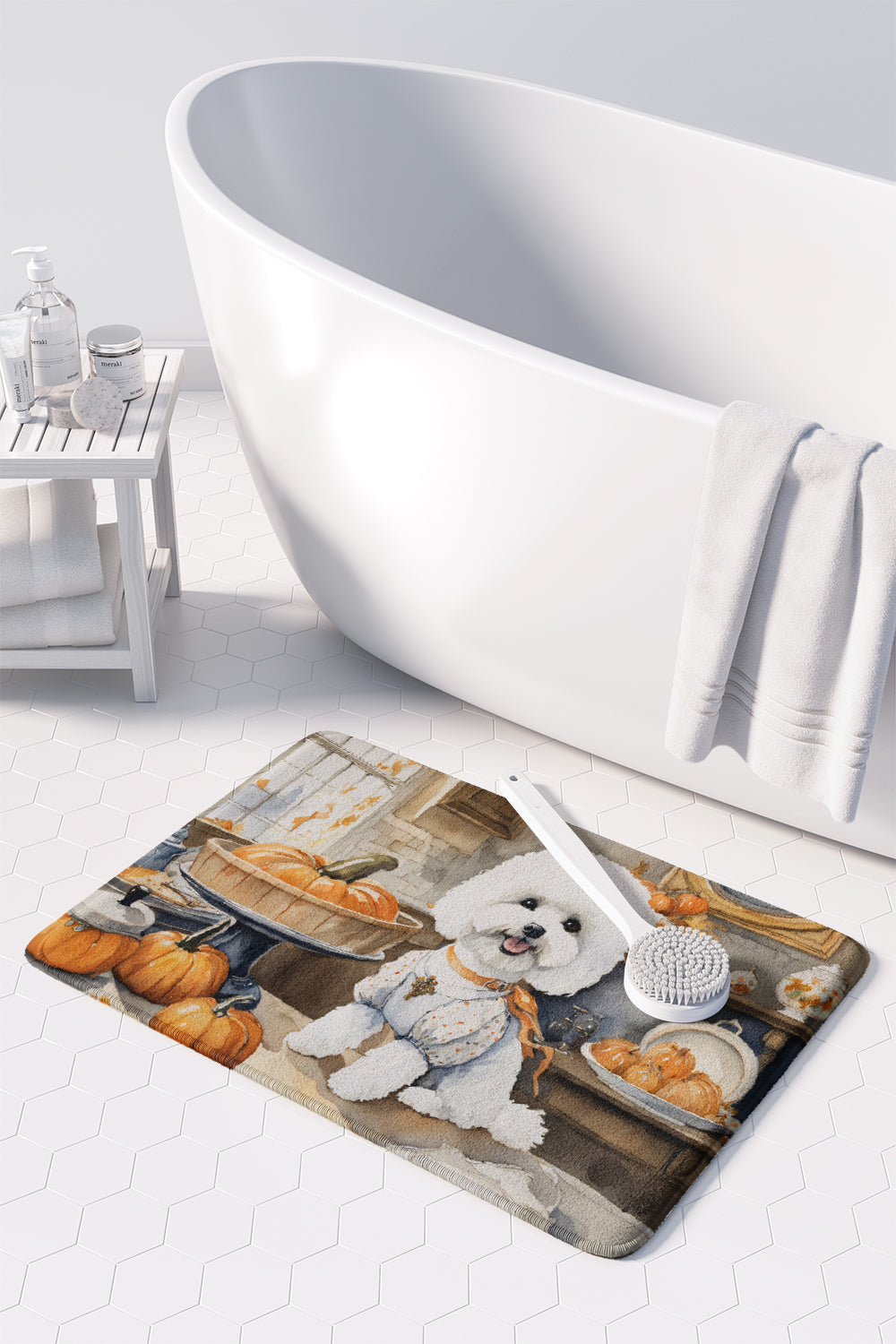 Bichon Frise Fall Kitchen Pumpkins Memory Foam Kitchen Mat