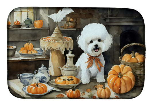 Buy this Bichon Frise Fall Kitchen Pumpkins Dish Drying Mat