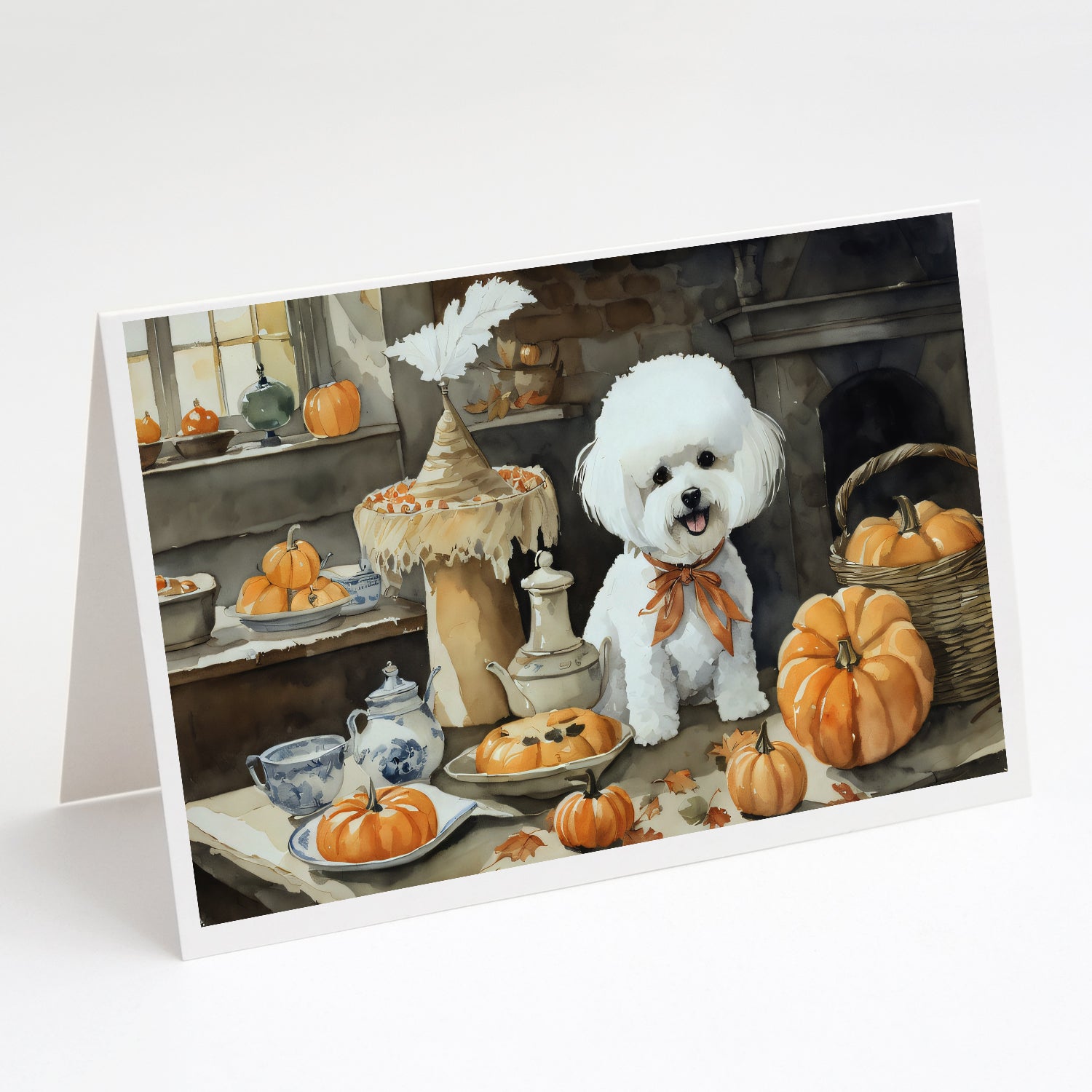 Buy this Bichon Frise Fall Kitchen Pumpkins Greeting Cards Pack of 8