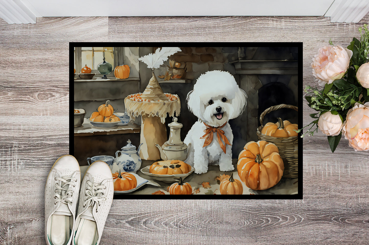 Bichon Frise Fall Kitchen Pumpkins Doormat