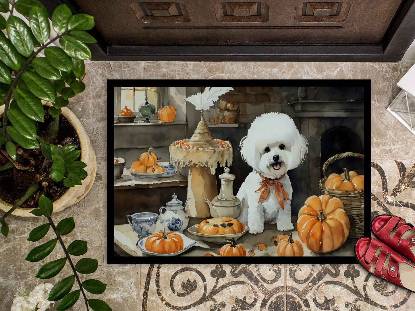 Bichon Frise Fall Kitchen Pumpkins Doormat