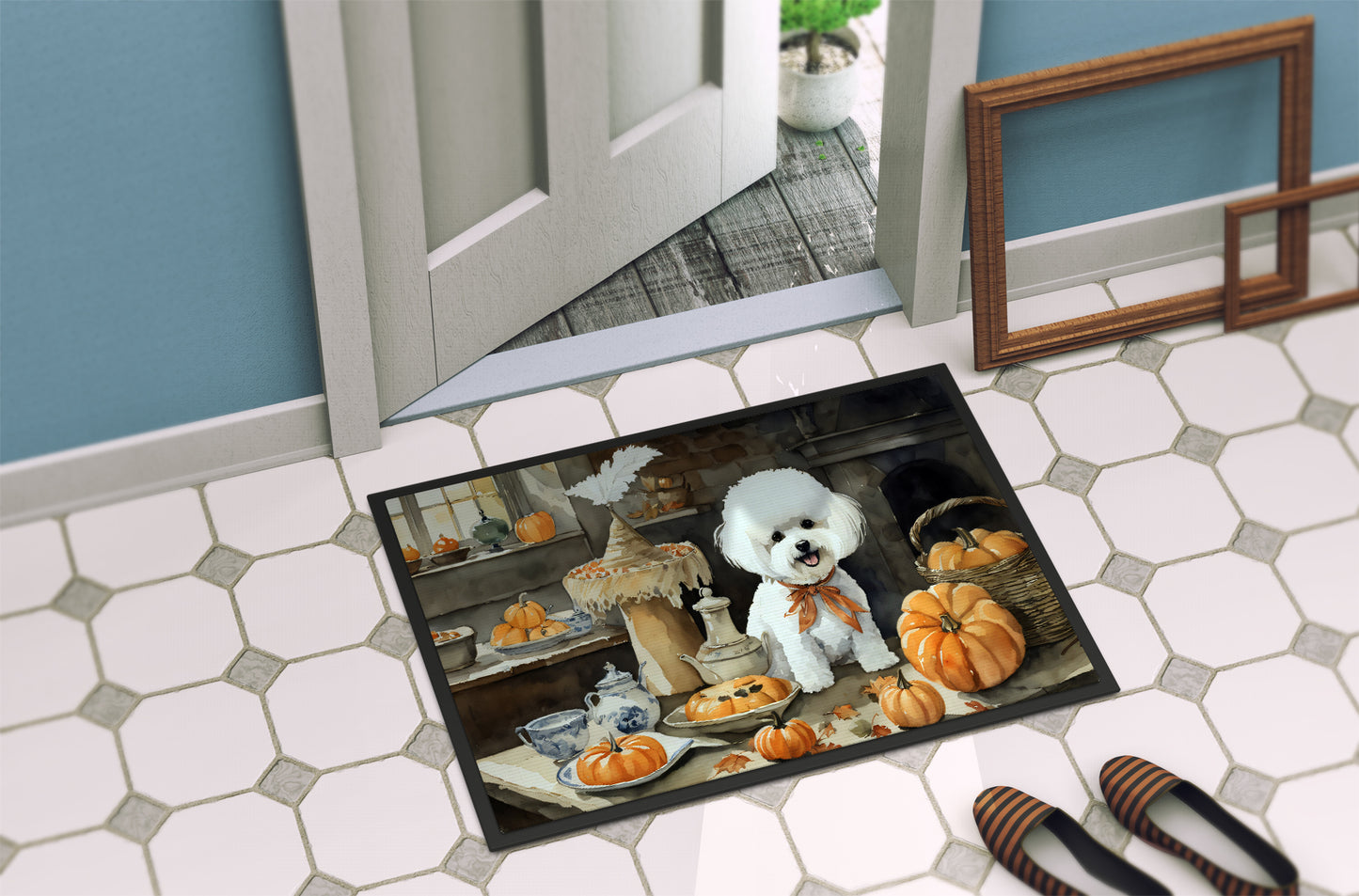 Bichon Frise Fall Kitchen Pumpkins Doormat