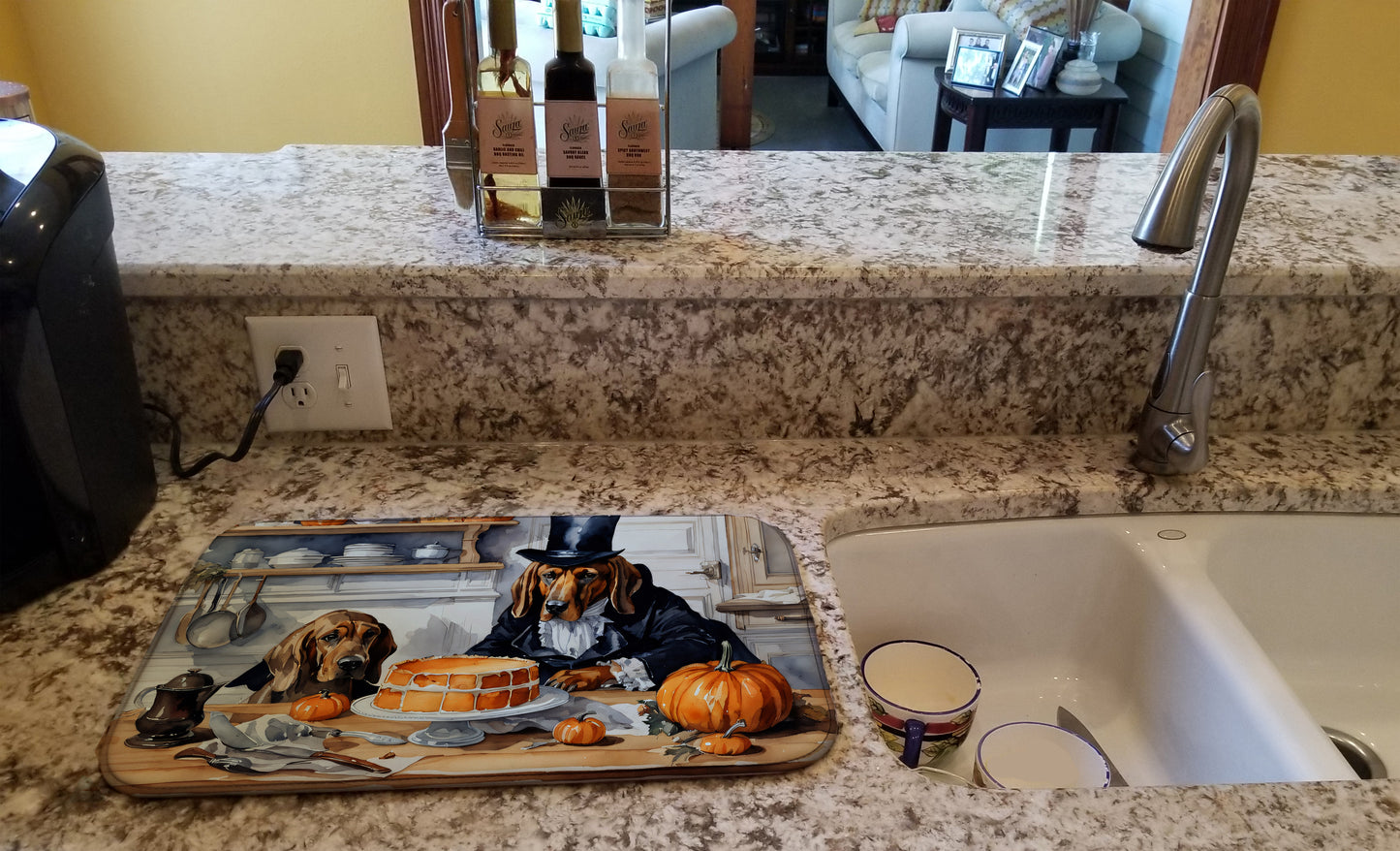 Bloodhound Fall Kitchen Pumpkins Dish Drying Mat