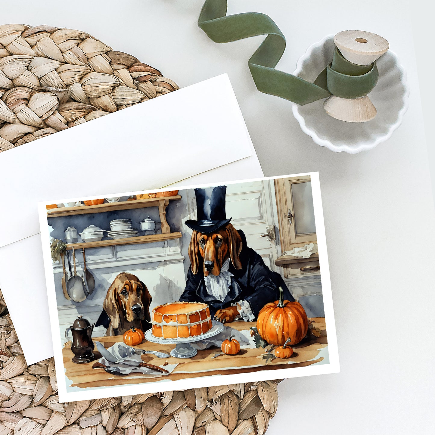 Bloodhound Fall Kitchen Pumpkins Greeting Cards Pack of 8