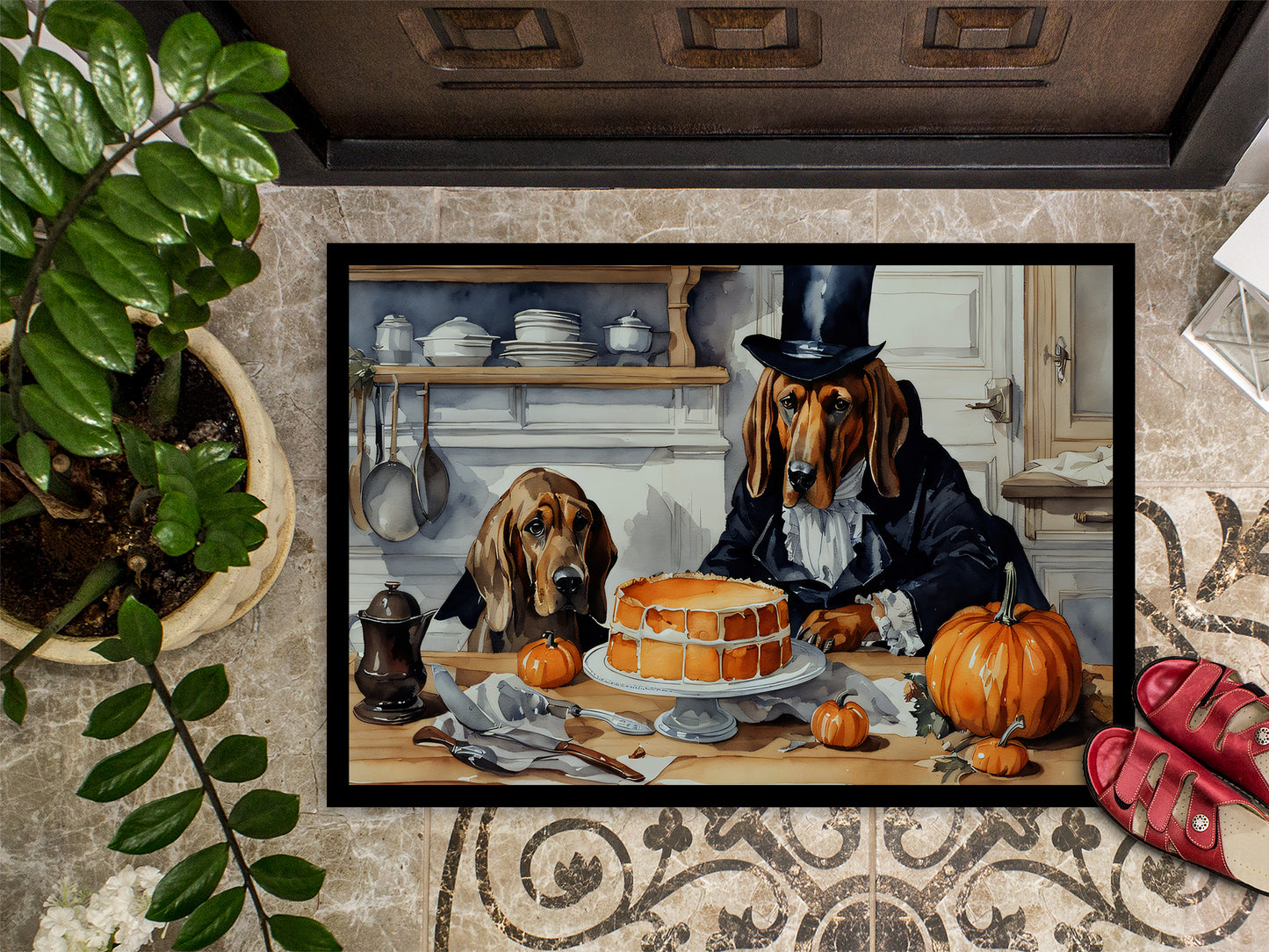 Bloodhound Fall Kitchen Pumpkins Doormat