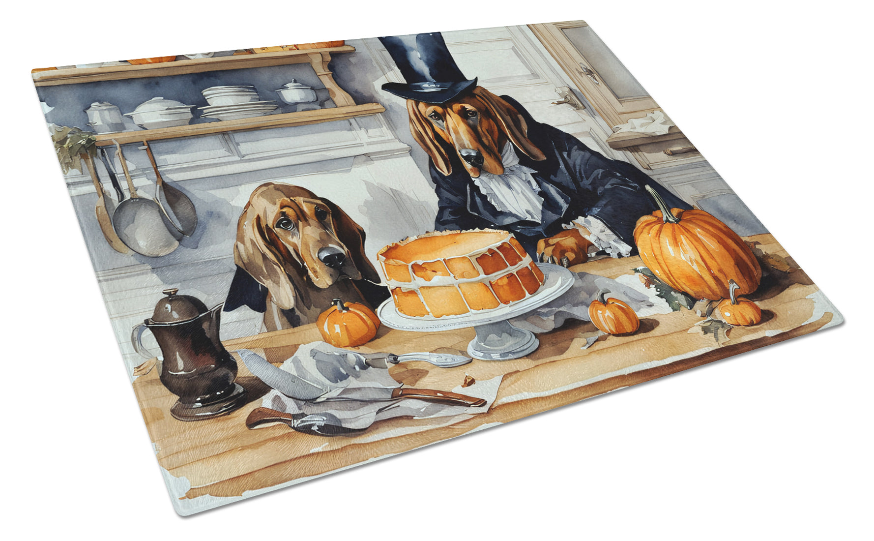 Buy this Bloodhound Fall Kitchen Pumpkins Glass Cutting Board