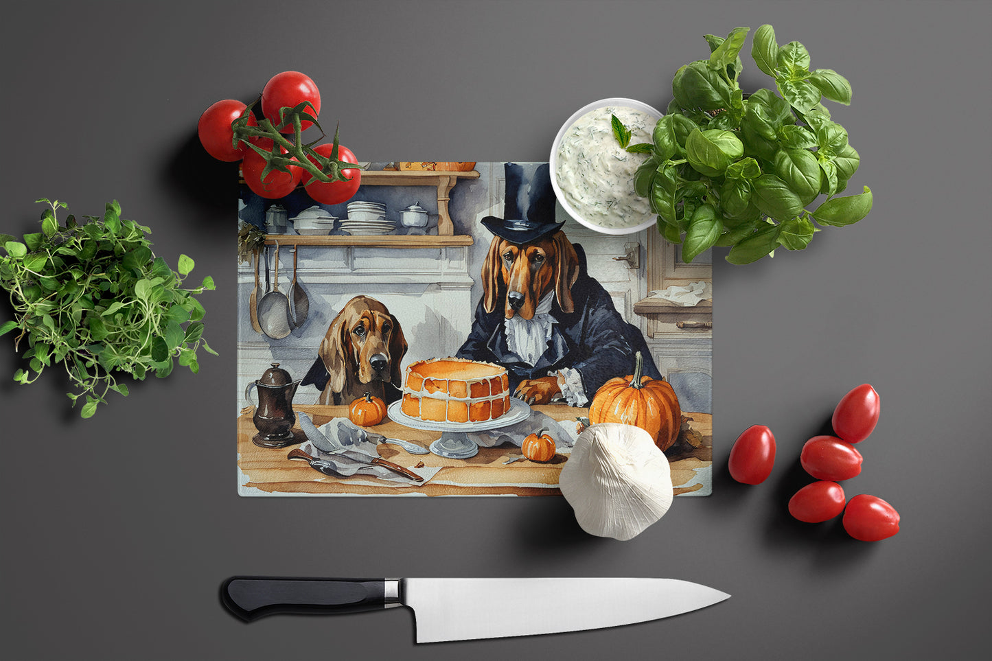 Bloodhound Fall Kitchen Pumpkins Glass Cutting Board