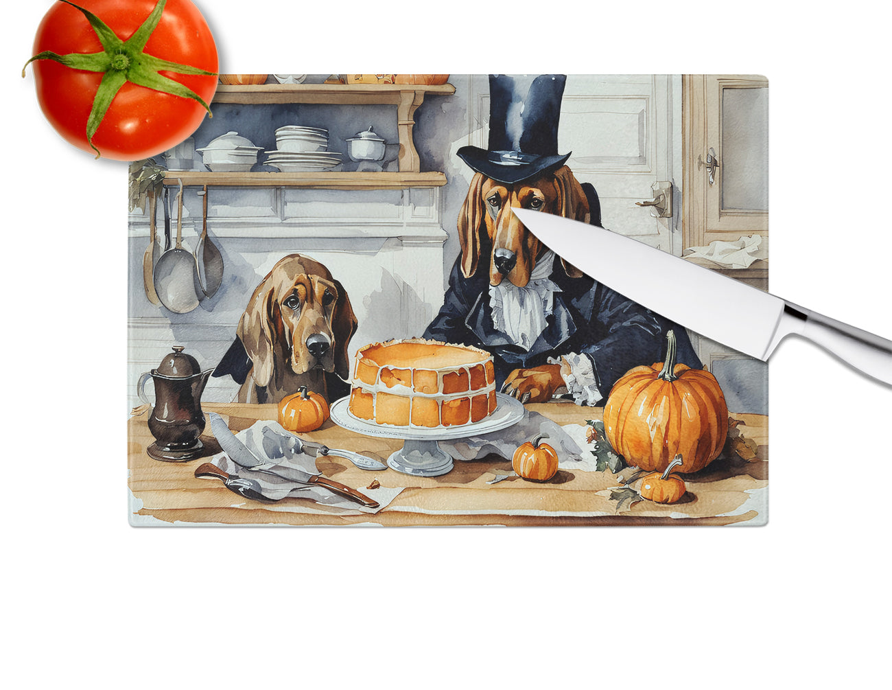 Bloodhound Fall Kitchen Pumpkins Glass Cutting Board