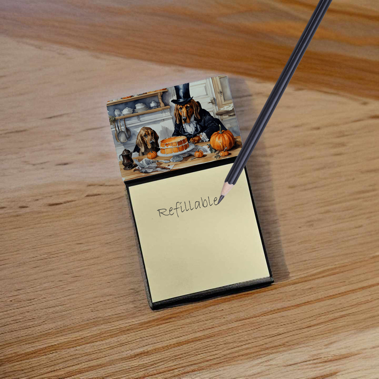 Bloodhound Fall Kitchen Pumpkins Sticky Note Holder