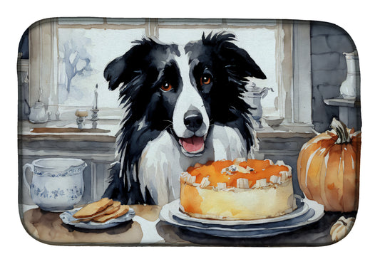 Buy this Border Collie Fall Kitchen Pumpkins Dish Drying Mat