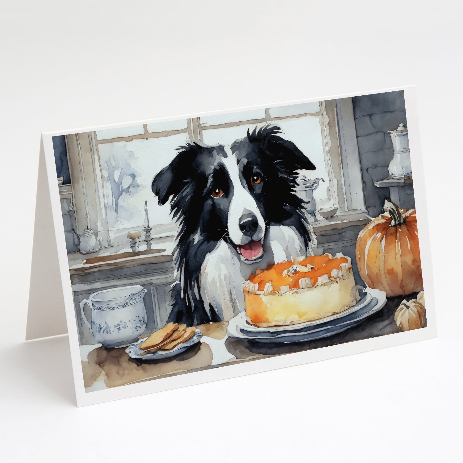 Buy this Border Collie Fall Kitchen Pumpkins Greeting Cards Pack of 8