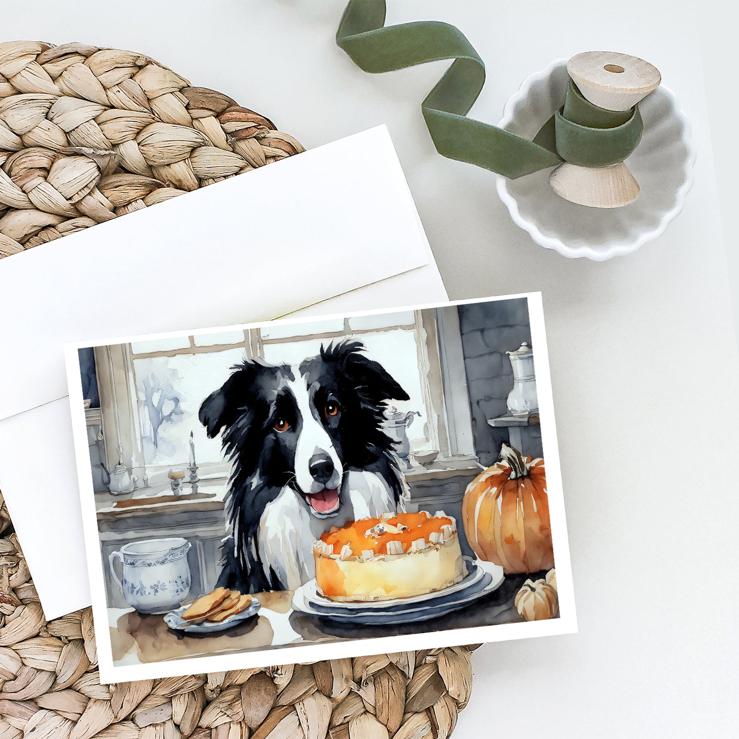 Border Collie Fall Kitchen Pumpkins Greeting Cards Pack of 8