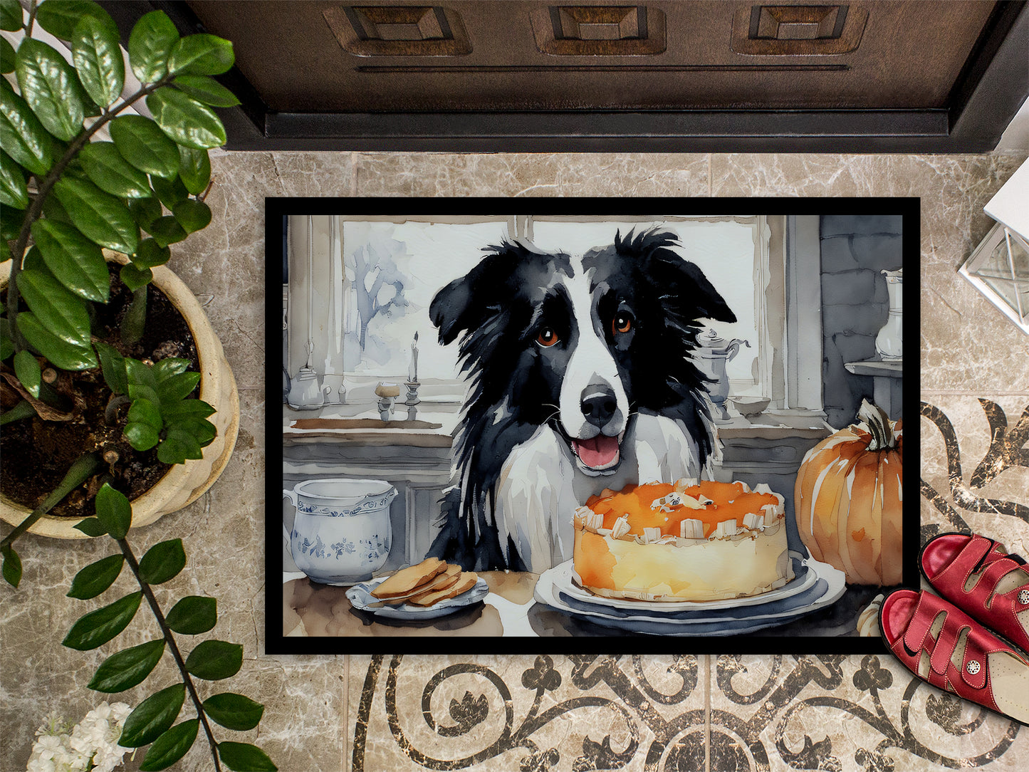 Border Collie Fall Kitchen Pumpkins Doormat