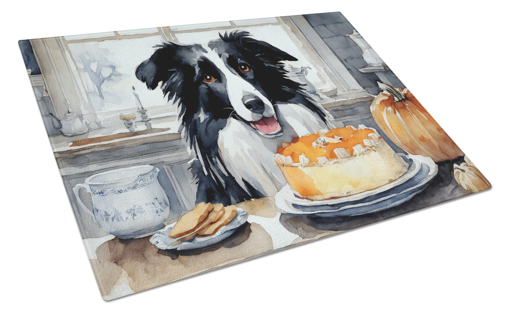 Buy this Border Collie Fall Kitchen Pumpkins Glass Cutting Board