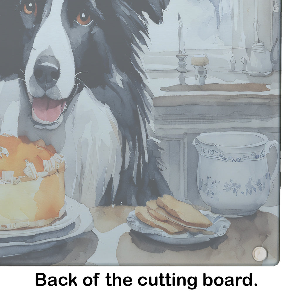 Border Collie Fall Kitchen Pumpkins Glass Cutting Board