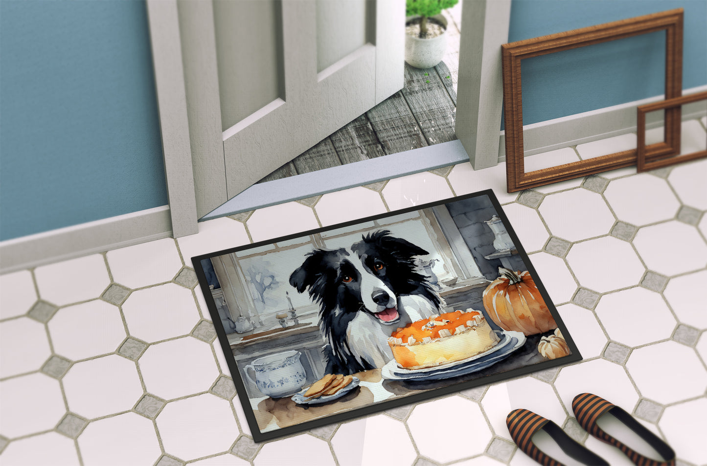 Border Collie Fall Kitchen Pumpkins Doormat