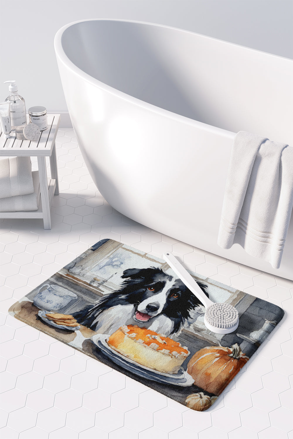 Border Collie Fall Kitchen Pumpkins Memory Foam Kitchen Mat