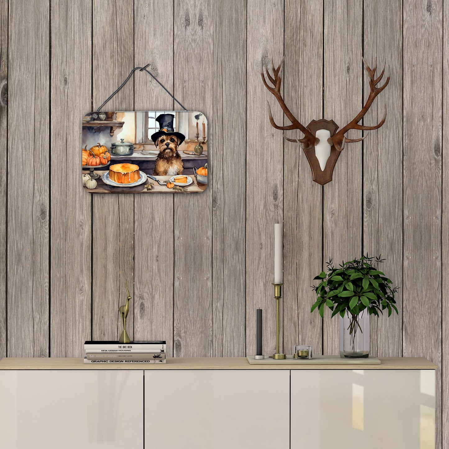 Border Terrier Fall Kitchen Pumpkins Wall or Door Hanging Prints