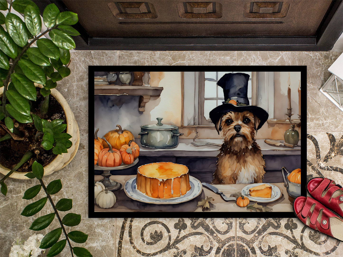 Border Terrier Fall Kitchen Pumpkins Doormat