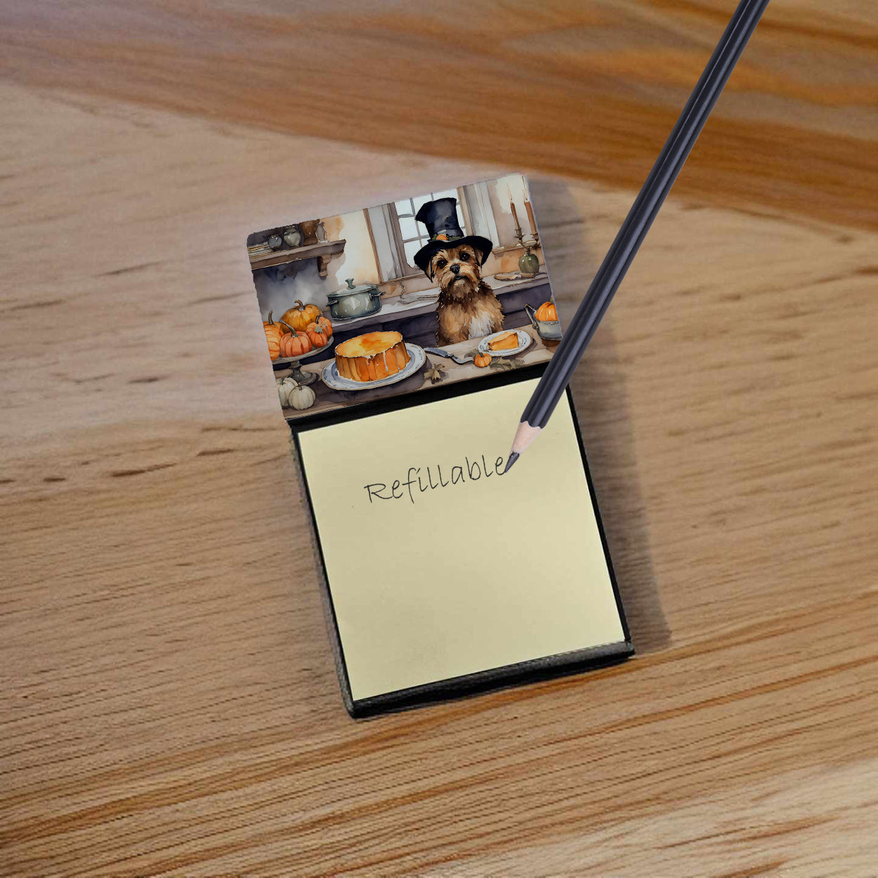 Border Terrier Fall Kitchen Pumpkins Sticky Note Holder